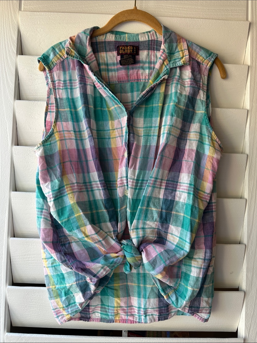 Vintage Faded Glory Plaid Pastel Button Up Shirt Large XL